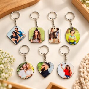 Personalised Photo Keychain – Wooden MDF Keyring in 7 Shapes