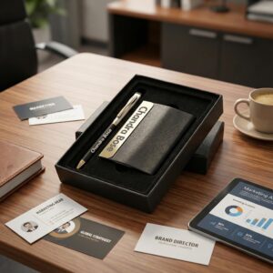 Personalised Leather Card Holder & Pen Combo with Name