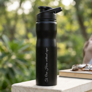 Personalised Water Bottle with Name – 500ml Matte Black Steel Sipper
