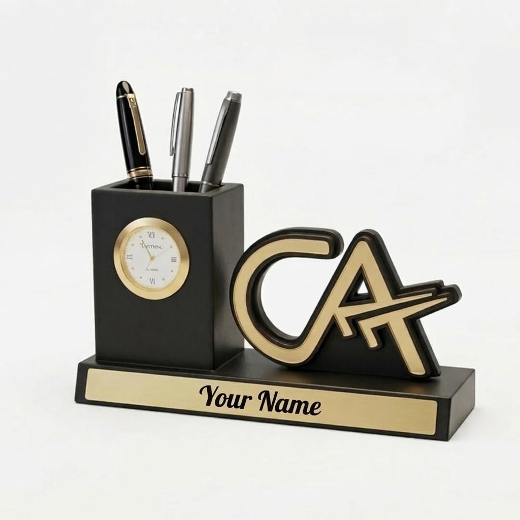 Personalised CA Desk Organiser with Clock & Name Plate