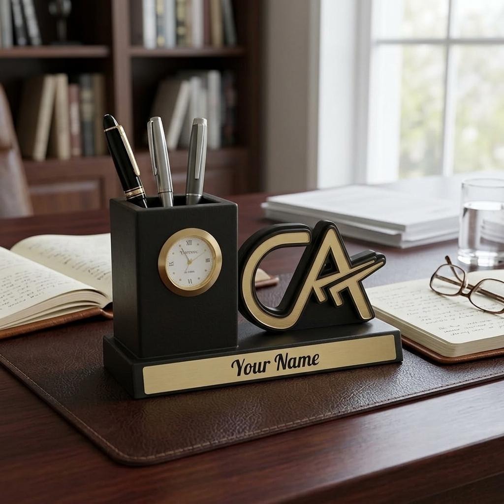 Personalised CA Desk Organiser with Clock & Name Plate – image 2