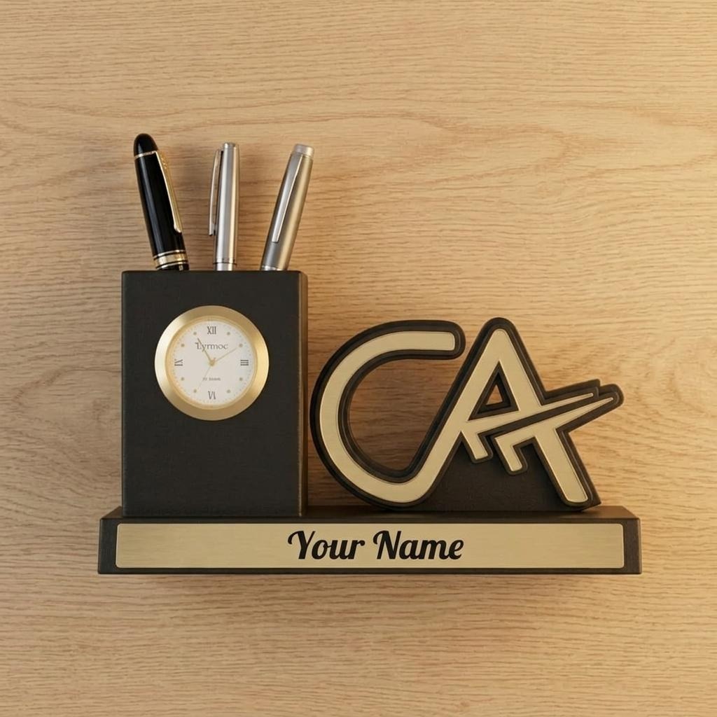 Personalised CA Desk Organiser with Clock & Name Plate – image 3